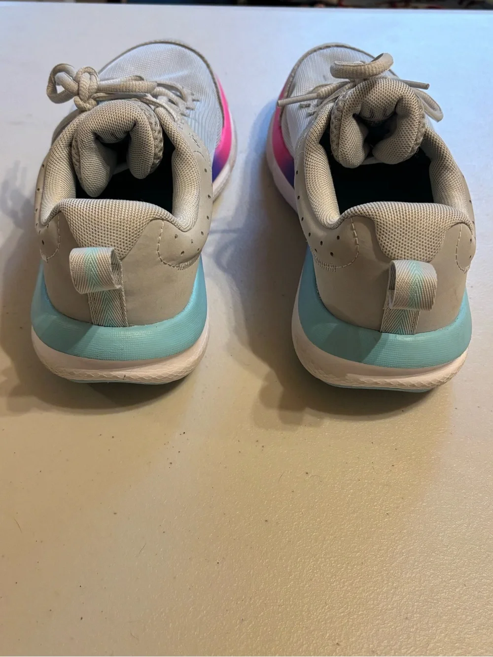 Under Armour Girls Cream Sneakers with Pink and Light Blue Accents